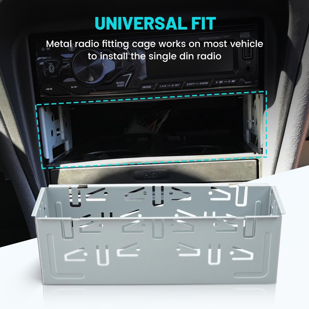 Universal Single Din Stereo Radio Replacement Fitting Cage Kit Metal Bracket