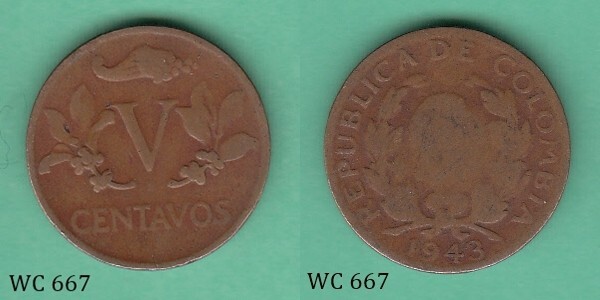 Colombia 5 Centavos 1943 Coin