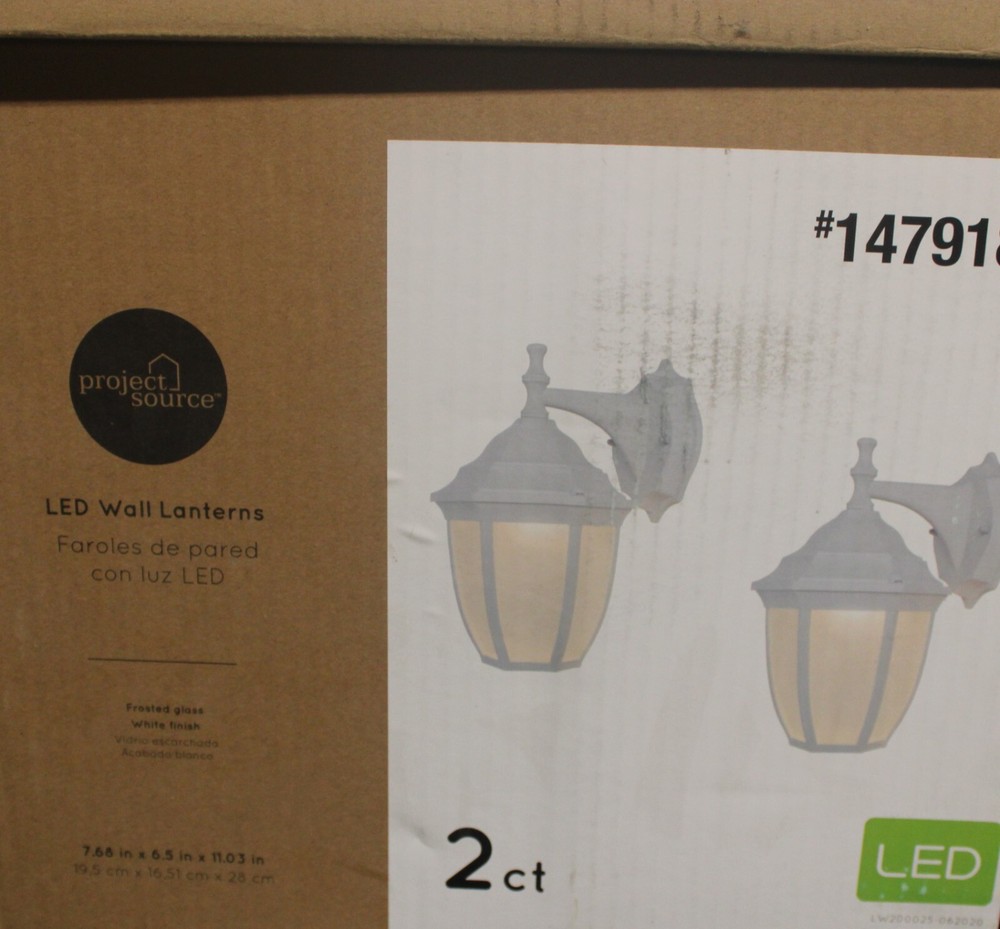 Project Source Led outdoor wall lanterns 2 ct. white about 7.5" x 6.5" x 11"