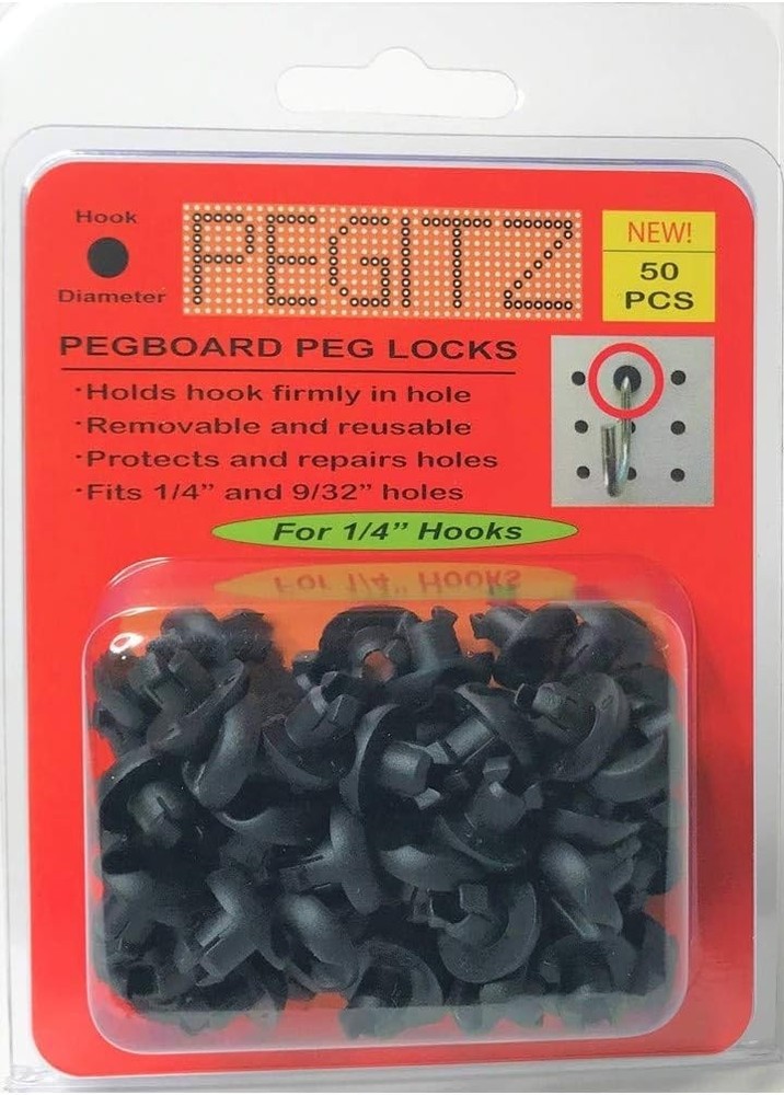 Pegboard Peg Locks 50PCS 1/4 inch Black