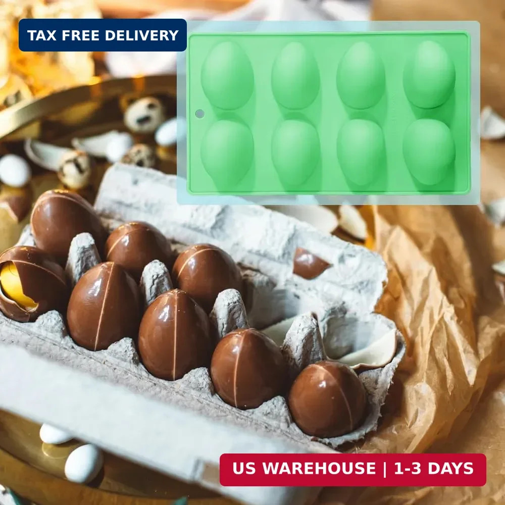 3 Pack 3D Easter Egg Silicone Molds, 8 Cavity Egg Shape Non-stick Baking Mold...