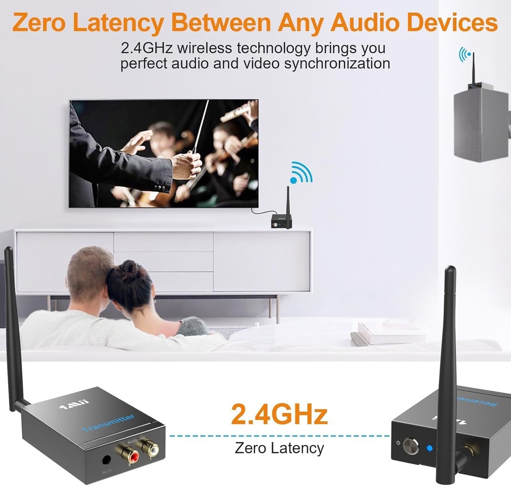 Wireless Audio Transmitter Receiver RCA AUX Long Range 320ft HiFi Audio Kit