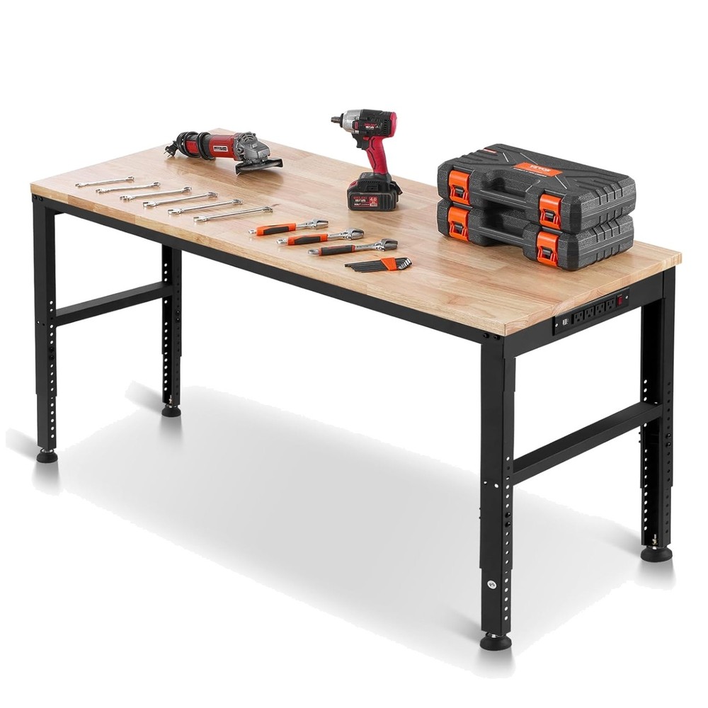 61" Heavy-Duty Adjustable Workbench - 2000 lbs Capacity & Power Outlets