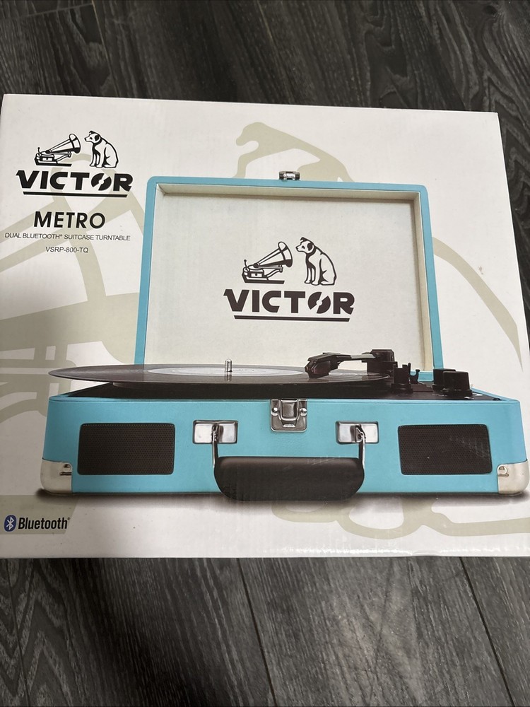 Victor Metro Plus Bluetooth Suitcase Turntable Vinyl Record Player BLUE