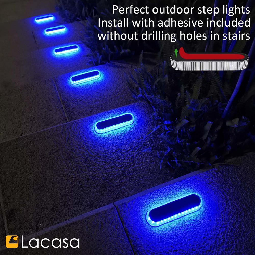 Solar Dock Lights Marine 4-Pack - Solar Powered Blue LED Deck & Step Lights, IP6