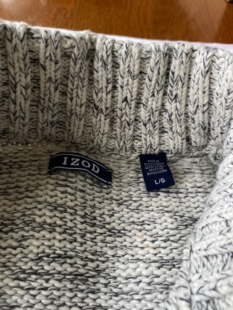 MENS CLASSY LARGE HEATHER GRAY IZOD LONG-SLEEVE PULLOVER SWEATER