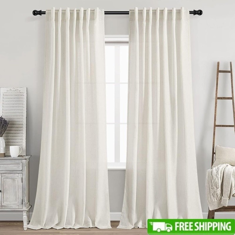 Linen Blend Curtains Set Light Filtering Drapes Back Tab Loop Pocket Panels New