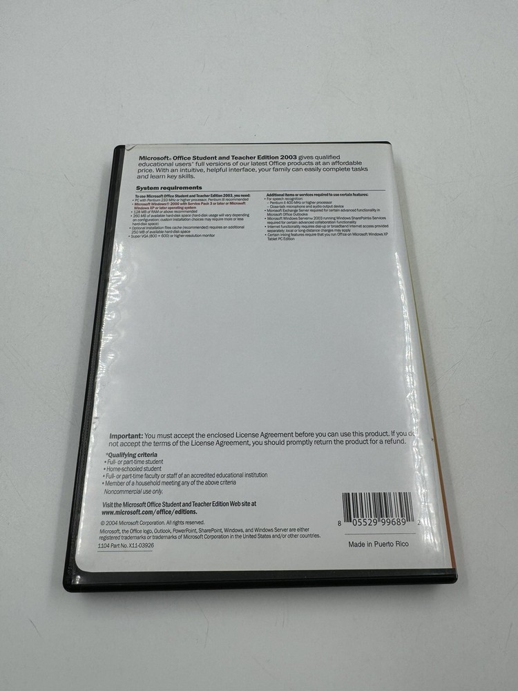 Microsoft Office 2003 Student and Teacher Edition (Retail) (3 User/s) - Full...
