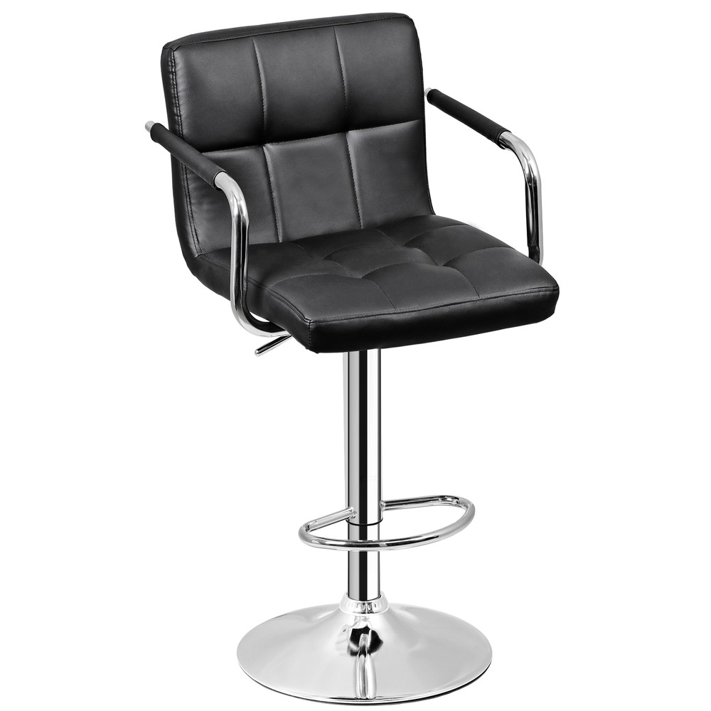 2PCS Adjustable Bar Stools PU Leather Modern Dinning Chair with Armrest Black