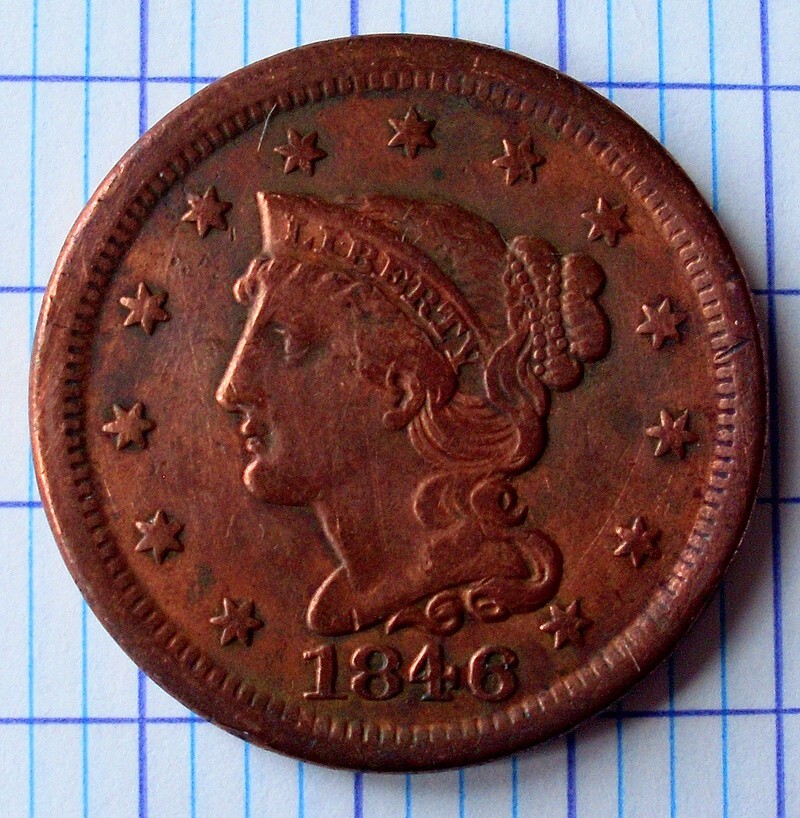 USA 1846, Original One Large Cent, small date - AU / MS