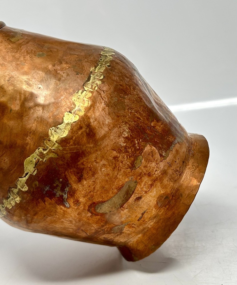Vintage Hammered Copper Pitcher with Brass Zipper Seams
