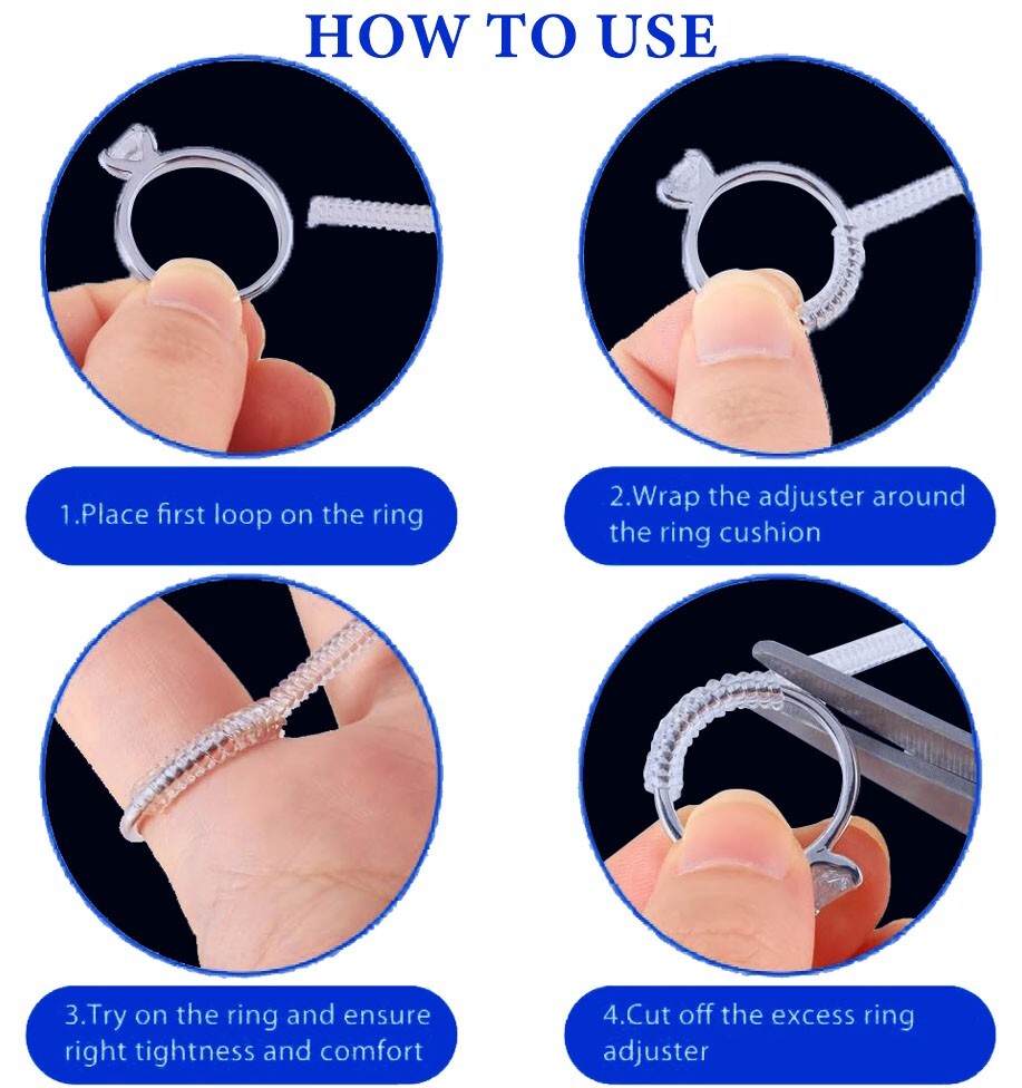 12 Pcs 4 Sizes, Spiral Based Tightener Ring Size, Ring Sizer, size adjuster