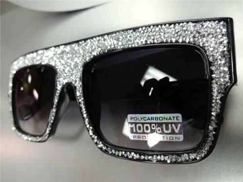 OVERSIZED EXAGGERATED RETRO Style SUN GLASSES Square Black Bling Frame Hand Made