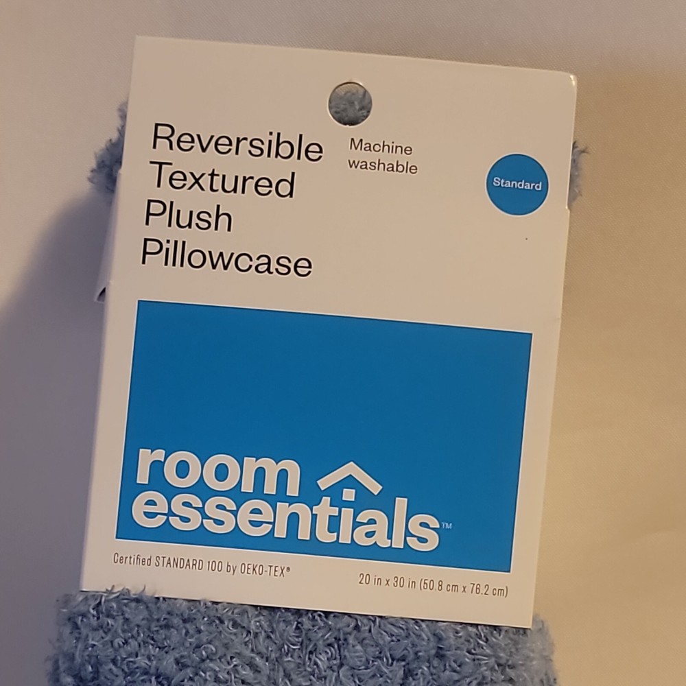 Room Essentials Reversible Textured Plush Single Pillowcase Standard Blue Soft