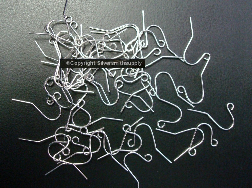 50 White Gold plated plain fish hook earring wires open bottom loop FPH012A