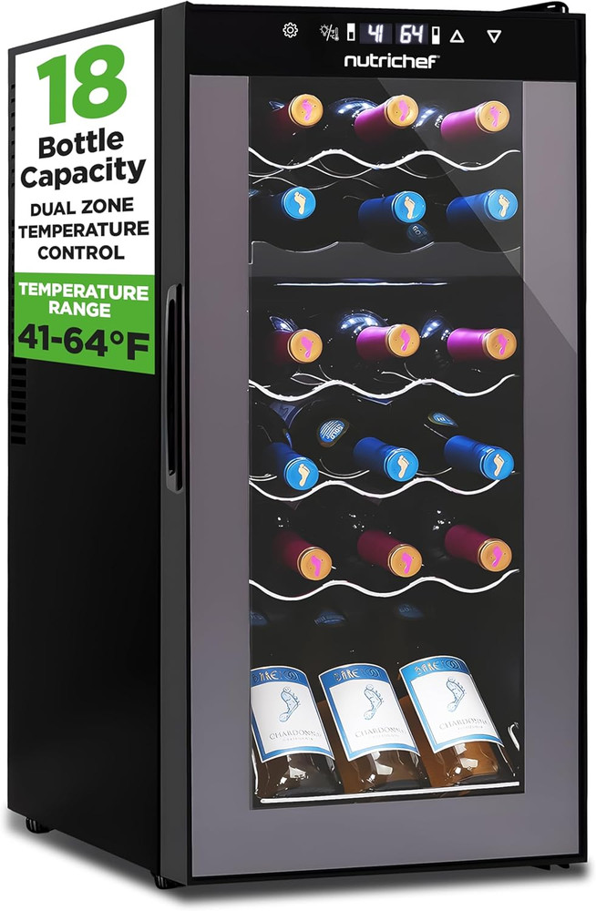 Dual Zone 18-Bottle Freestanding Wine Fridge - Adjustable Temperature, Black