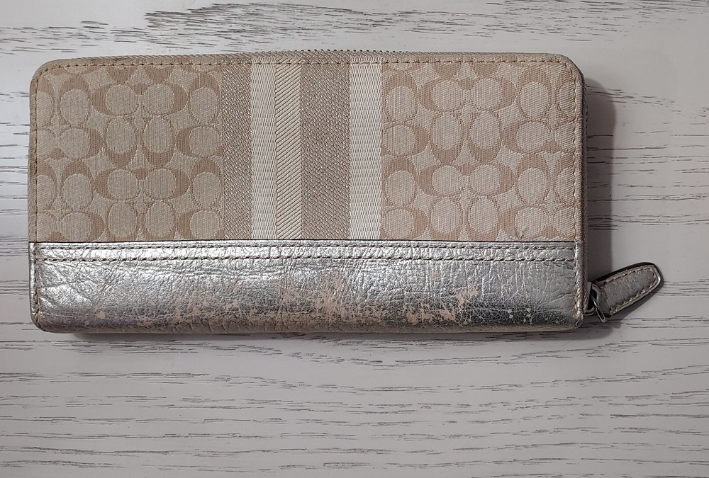 COACH Tan Long Zip Around Wallet Beige