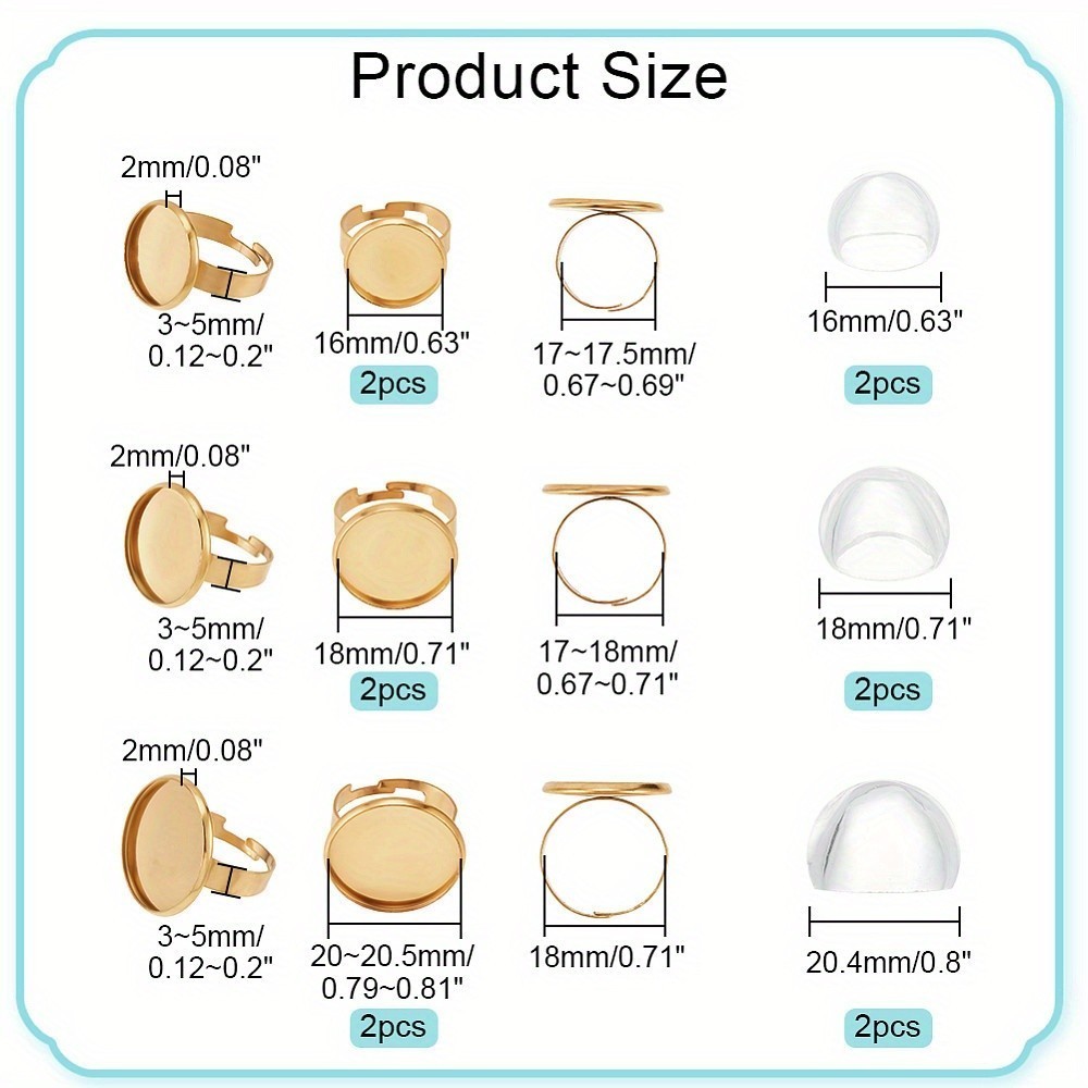 1box Blank Dome Half Round Ring Making Kit Including Adjustable 201