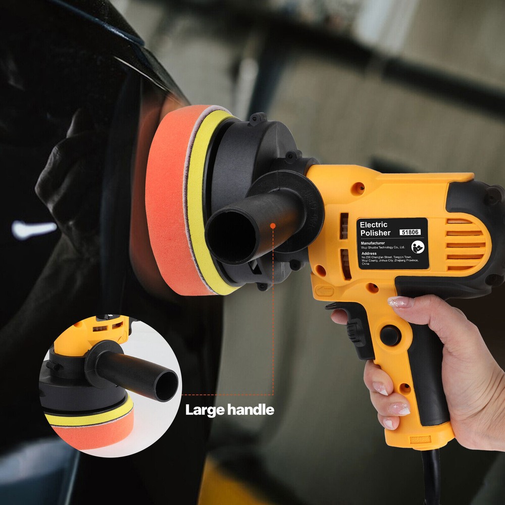 800W Car Polisher Buffer Sander Machine, 5" Pad Bonnet, Locking Switch
