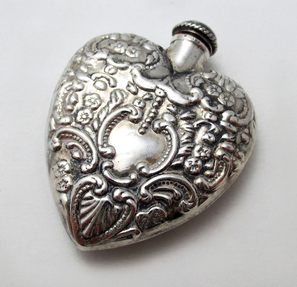 Vintage/Antique Heart Sterling Silver Scent Perfume Bottle Pendant Chatelaine