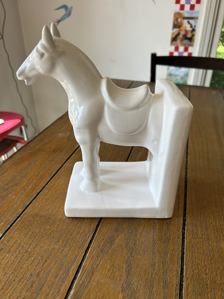ONE White Horse Ceramic BOOKEND Library Modern Decor No Damage