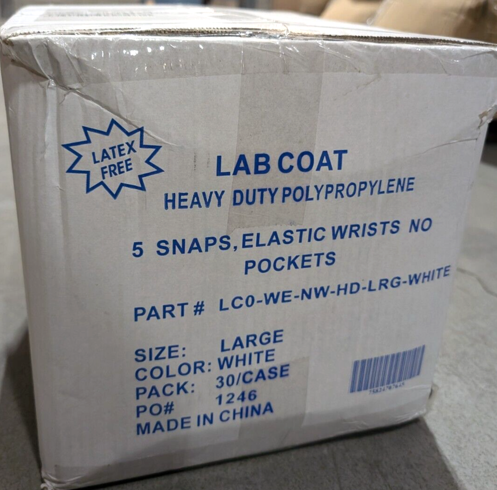 LAB COAT Heavy Duty Polypropylene LARGE, White (15/Pk)