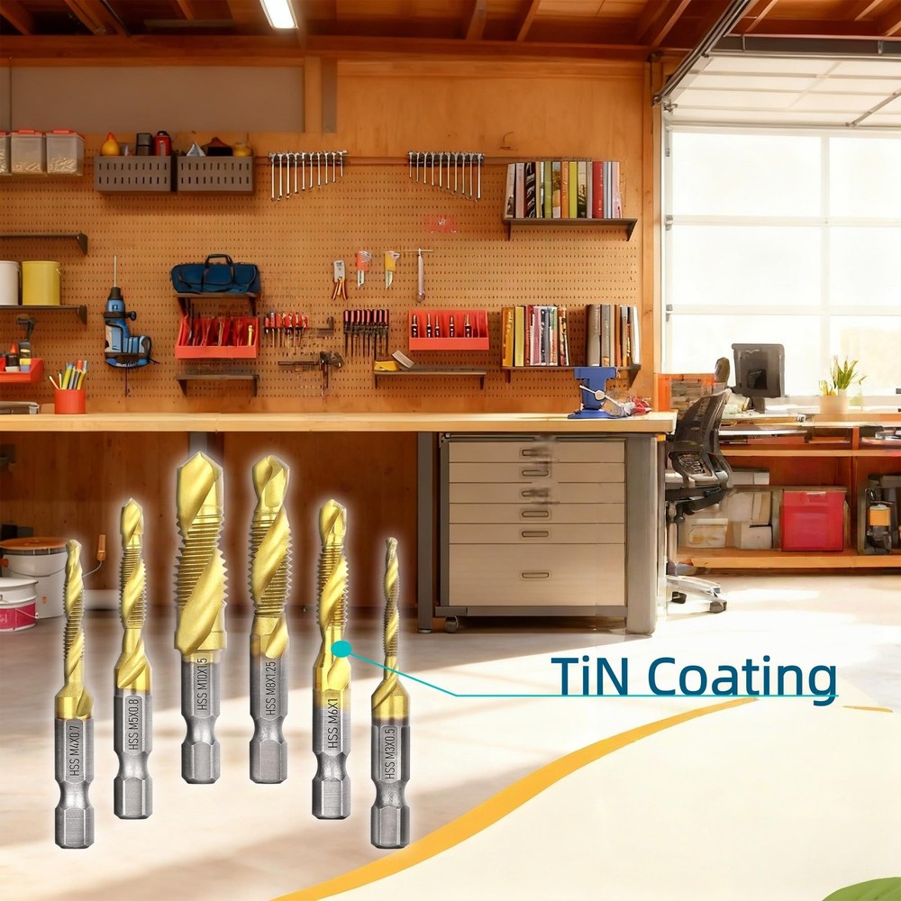 6 Pcs Drill Tap Set | Titanium Plated Combination Taps Bit | M3 M4...
