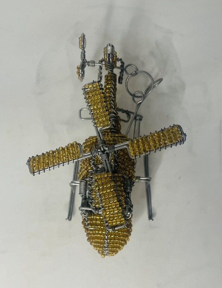 Wire Beeded Sculpture Model Yellow Helicopter . Functional Propellers !