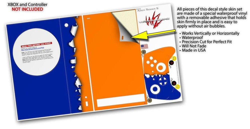 Skins XBOX Series S Console Controller Ripped Colors Blue Orange