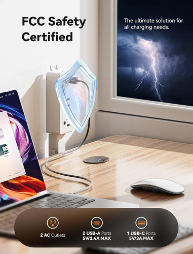 Blueera Electrical Outlet Extender Stick Features USB-C, 2 USB-A, 2AC 2 Pack