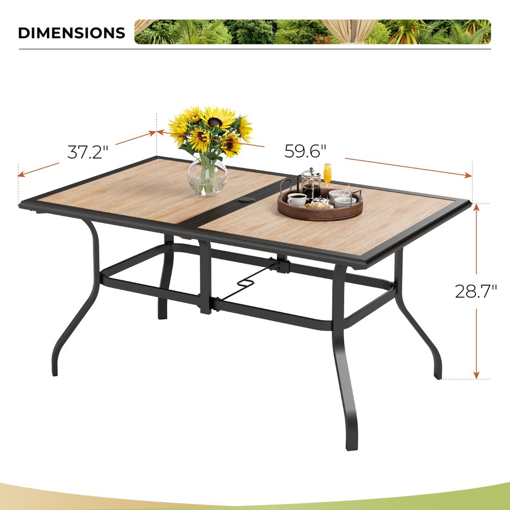 Outdoor Dining Set with Umbrella Rattan Chairs Rectangular Table for 6 Person