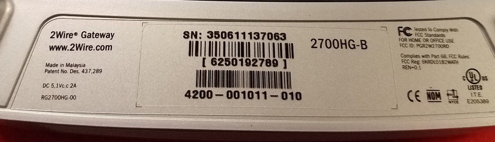 2Wire Wireless-G Router 2700HG-B