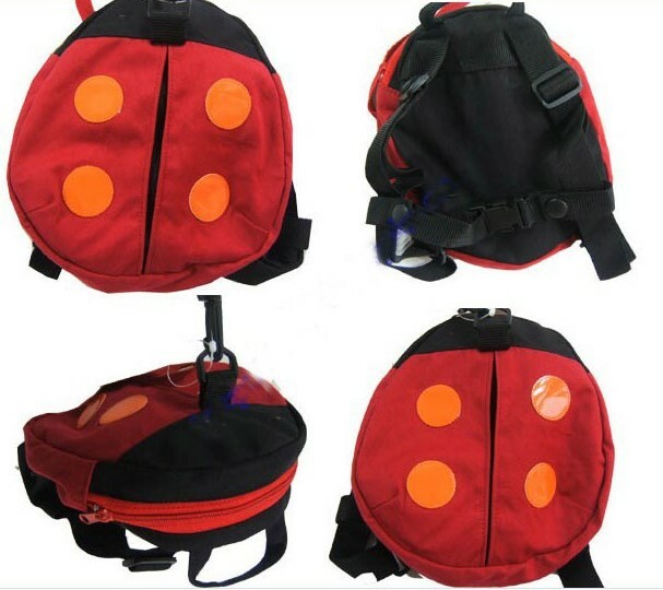 Kids Backpack w/ Chest Strap Leash Candy Toy Bag Ladybug Pattern