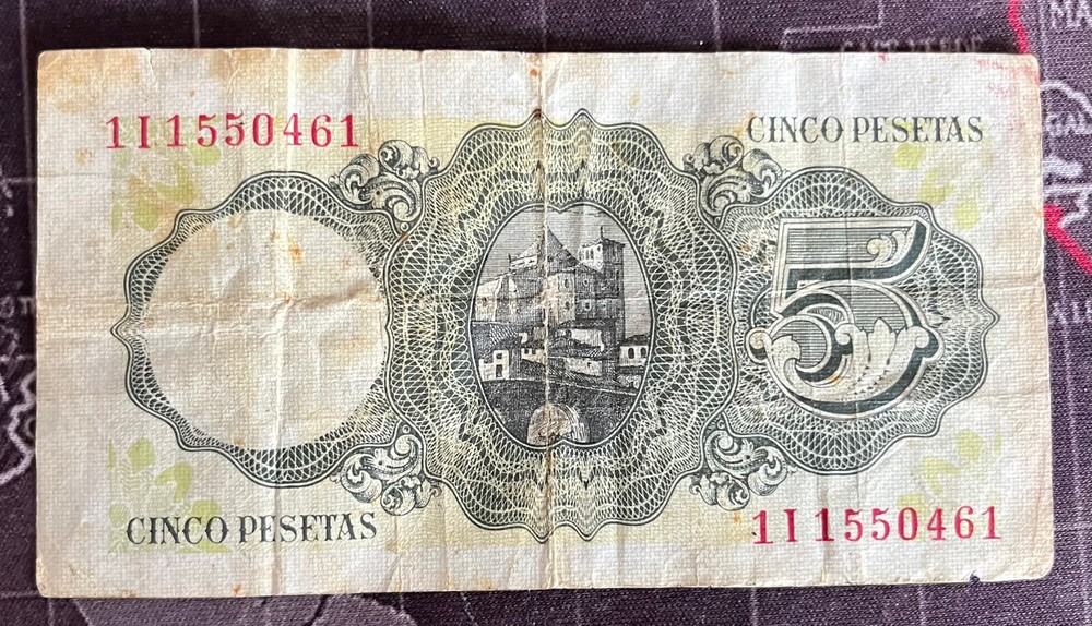 SPAIN 1951 5 PESETA NOTE