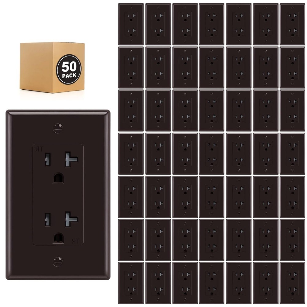 50 Pack Outlet Socket, Decora Duplex Receptacle,20 Amp 125 Volt With Plate,Brown