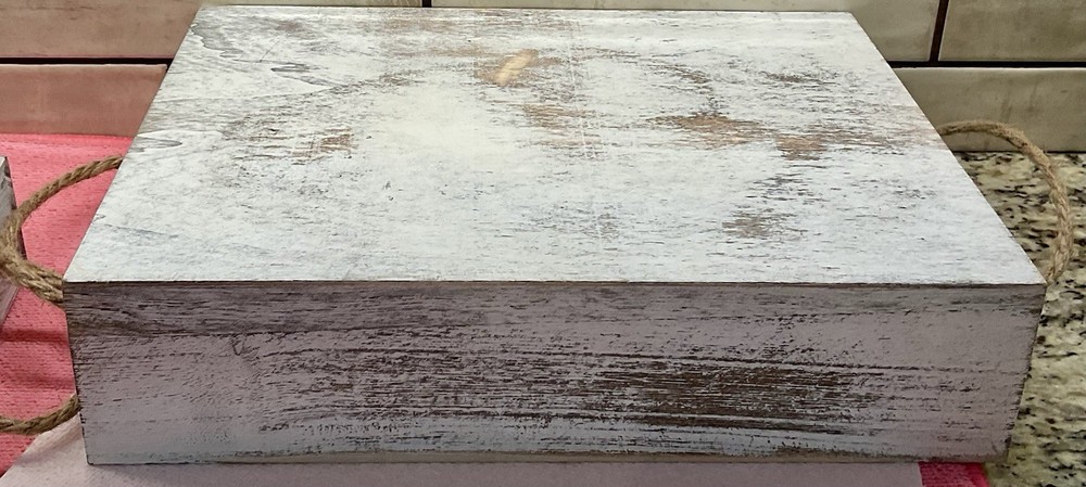 Set of 2 Whitewashed Wood Rectangular Boxes With Rope Handles