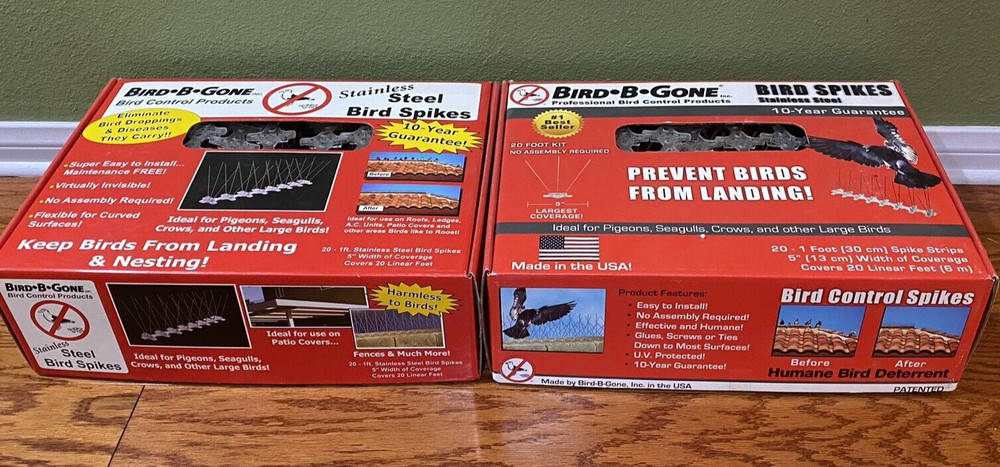 NEW IN BOX Two Boxes Bird-B-Gone Bird Spikes 20 - 1 ft Strips 40 ft Total