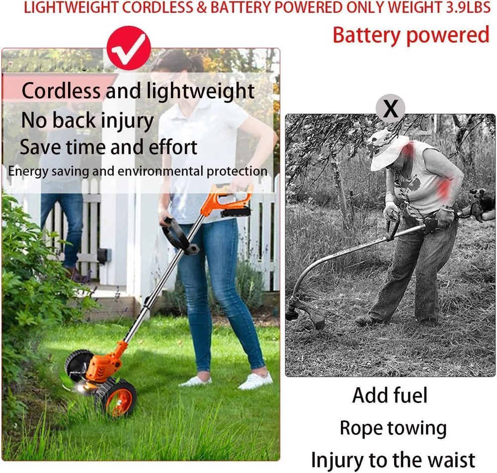Electric Cordless Grass String Trimmer Lawn Edger Weed Wacker Cutter + 2 Battery