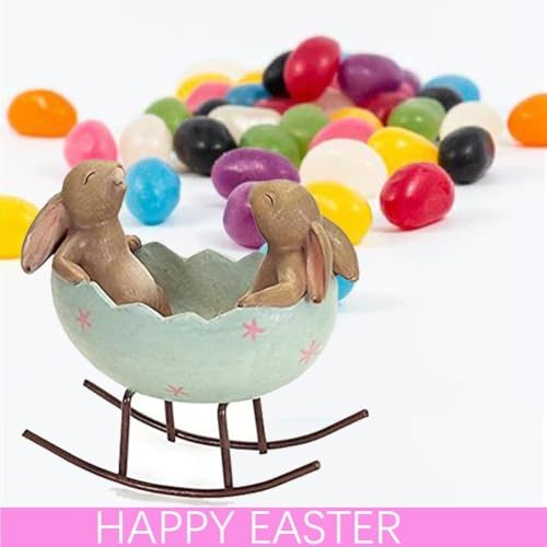 KiaoTime Laughing Bunny Rabbits Rocking in an Easter Egg Cradle - Spring Easter