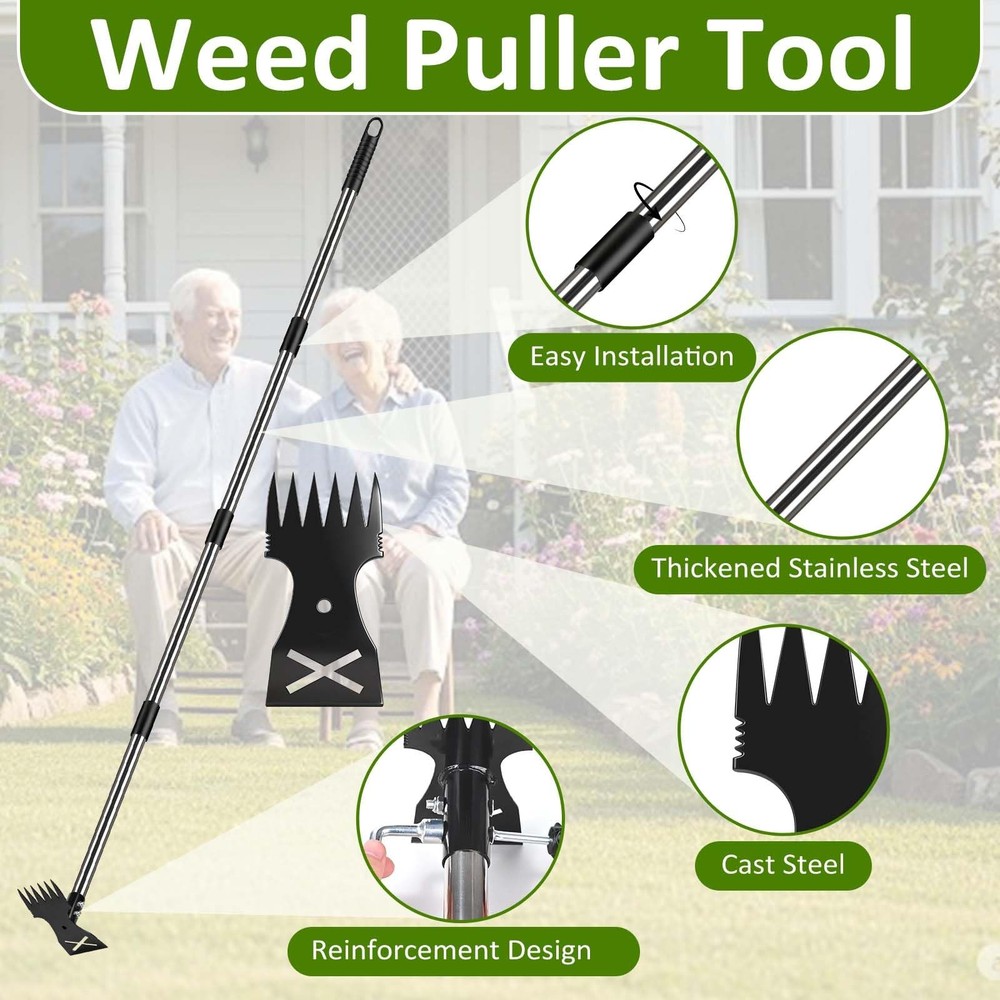 Weed Puller Tool with Long Handle-Vertical Adjustable Weeder, 2-in-1 Garden H...