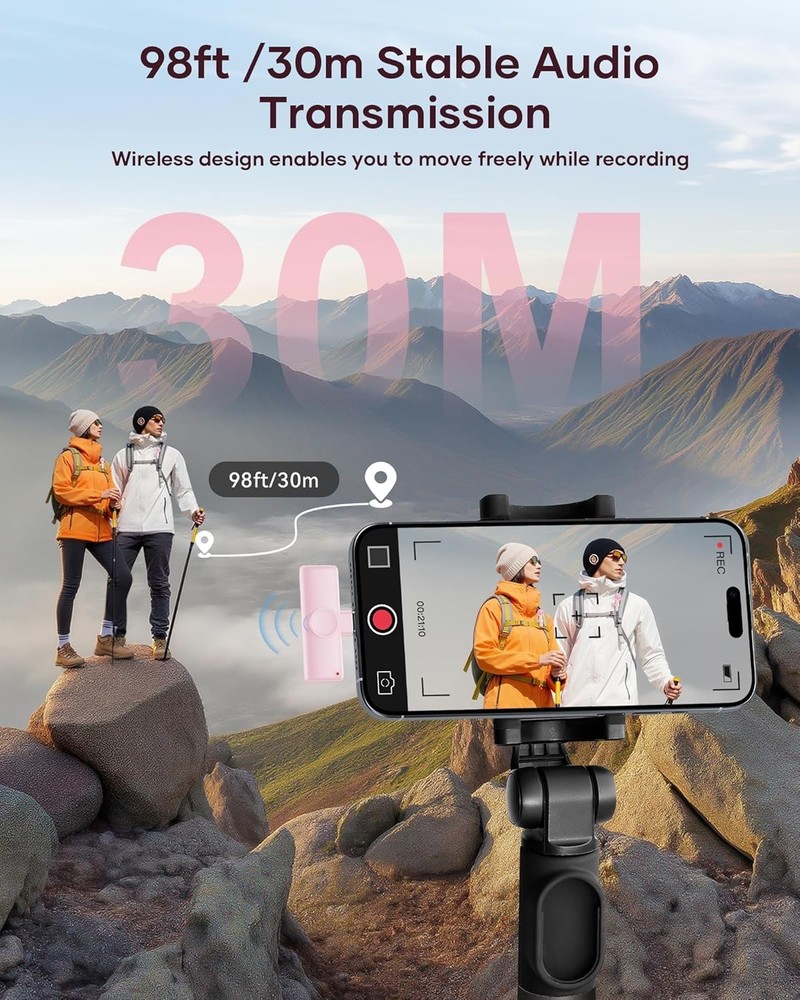 Wireless Microphone for iPhone iPad and Android Phone, 2 Pack Wireless Lavalier