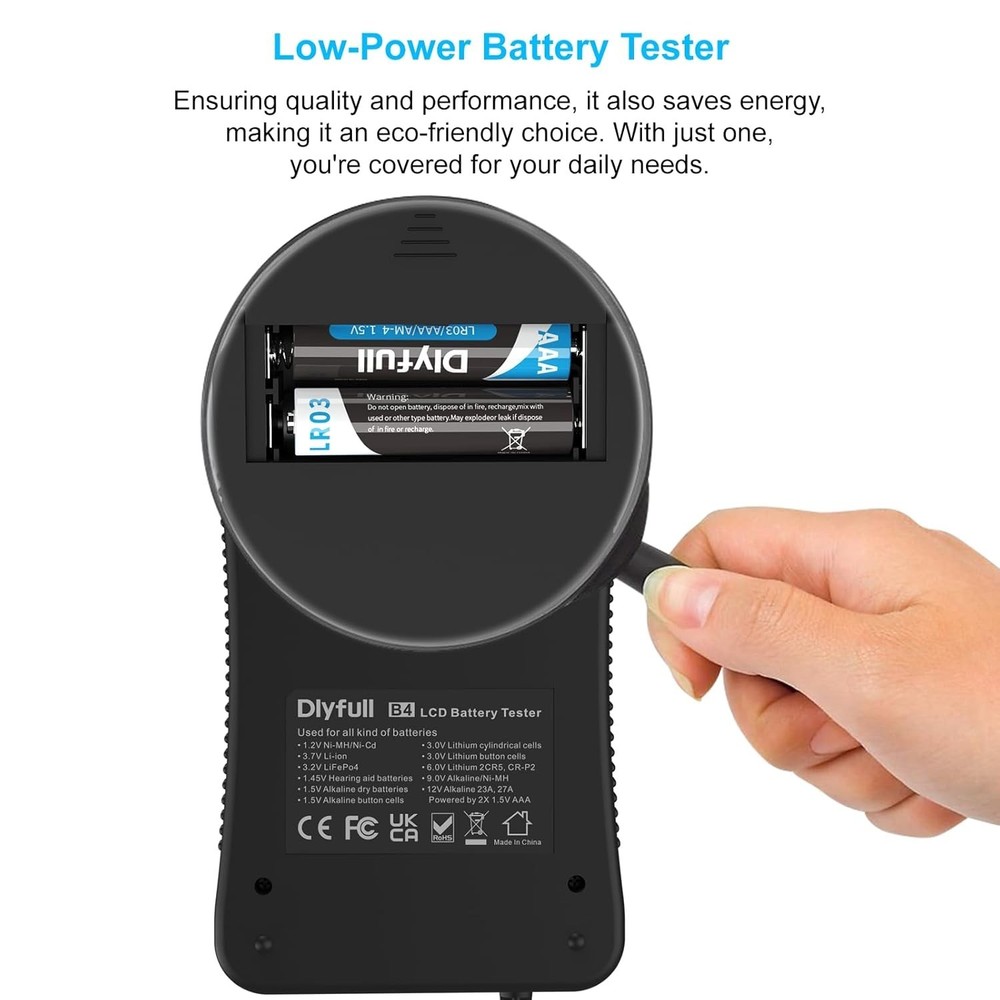 Portable Battery Checker with LCD Display, Compatible with AA, AAA, C, D Cells