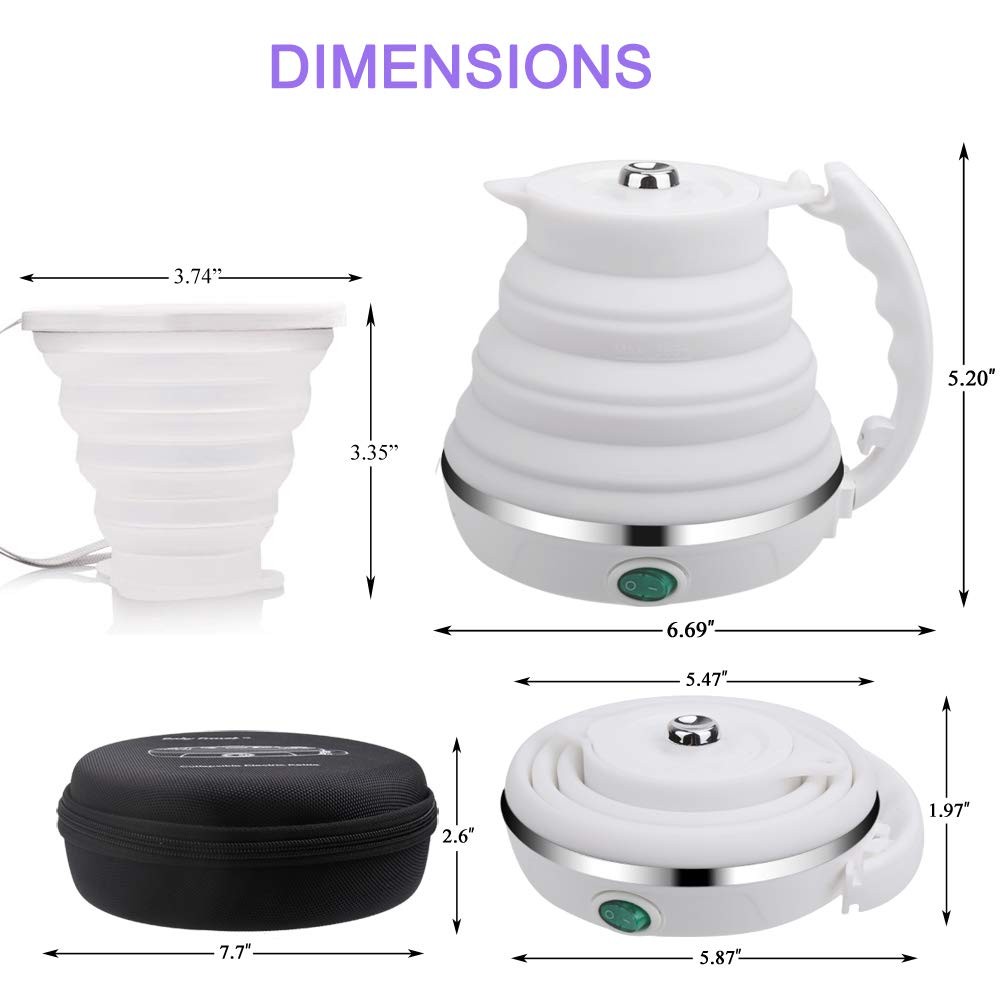 Upgrade Travel Kettle, Food Grade Silicone Dual Voltage 110-220V Ultrathin Po...