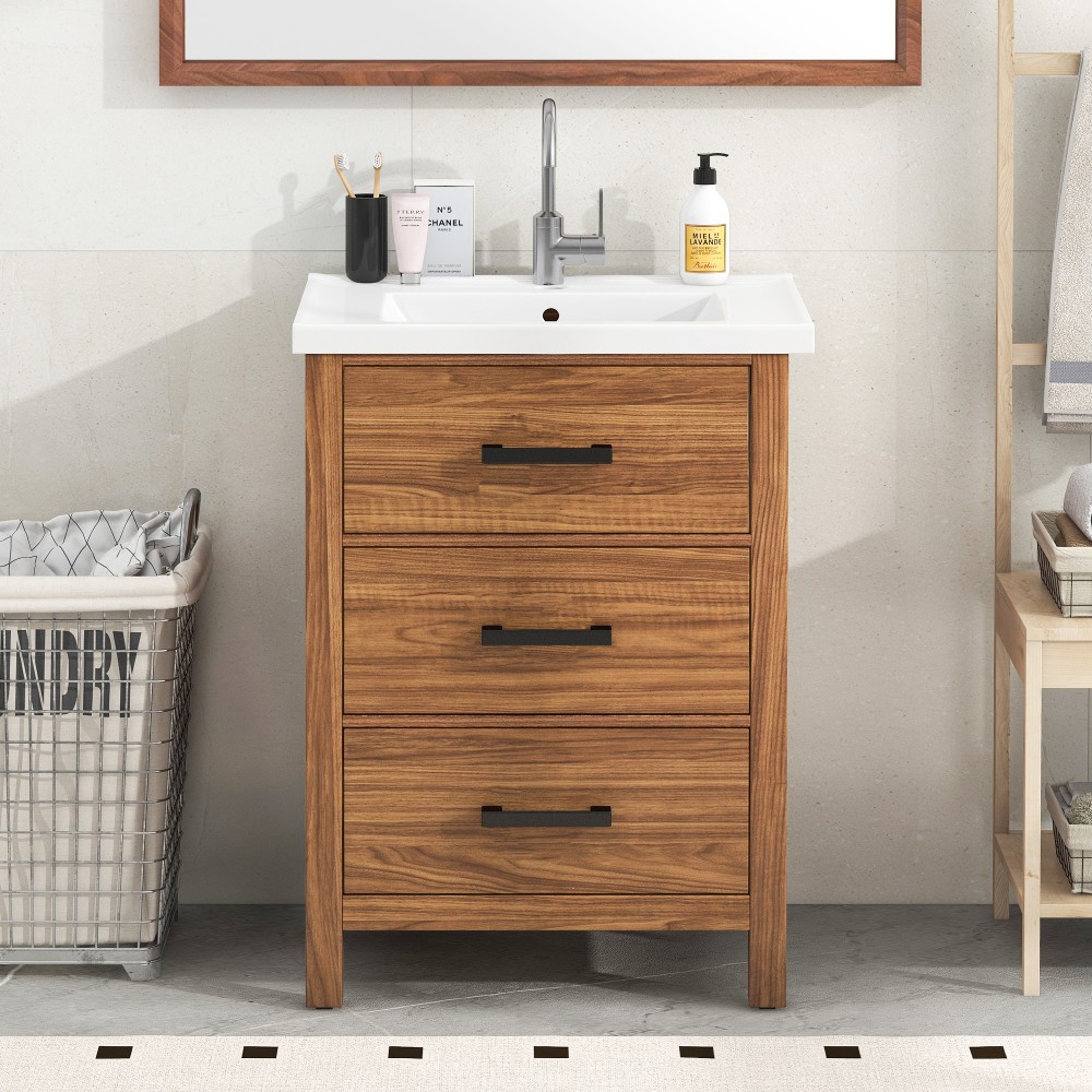 Bathroom Vanity W Ceramic Basin Sink 3 Drawers Single Sink