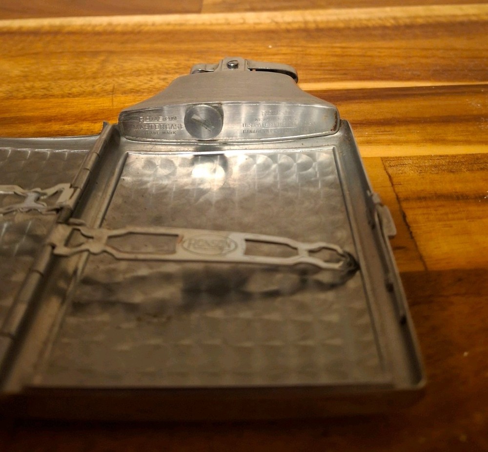 Vintage Ronson Mastercase Cigarette Holder Lighter Engraved Chrome/Silver Tone