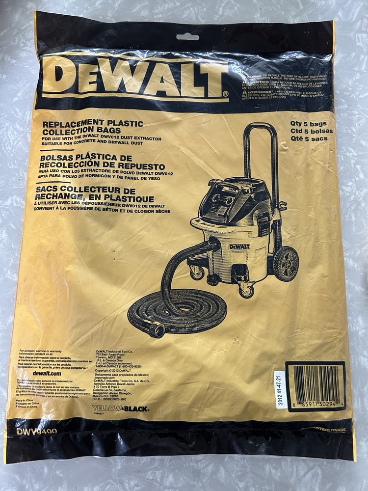 DEWALT DWV9400 Dust Extractor Disposable Plastic Liner 5 Pack