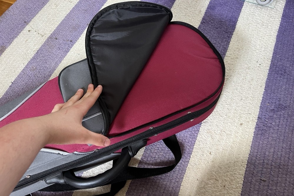 1/2 Size Violin Case With Backpack Straps Red & Grey