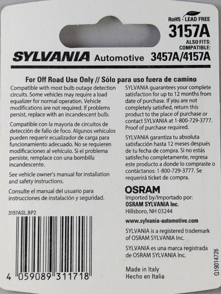 Sylvania Automotive LED Light Part# 3157A Amber