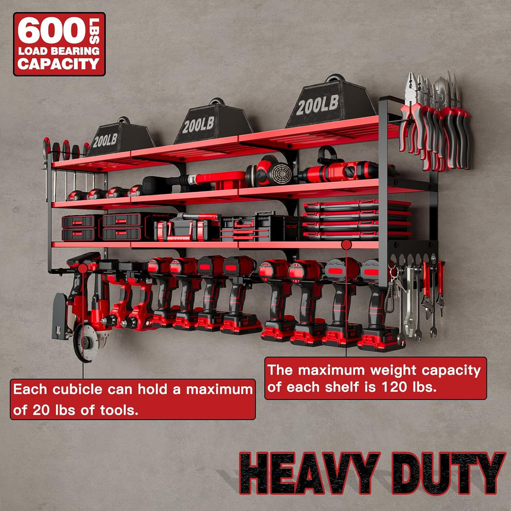48" Heavy-Duty Wall-Mounted Power Tools Organizer with 12 Drill Holders