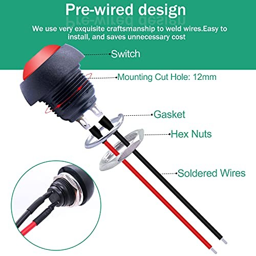 /10Pcs 12mm Momentary Push Button Switch 1/2" Mounting Hole On Off Mini Round